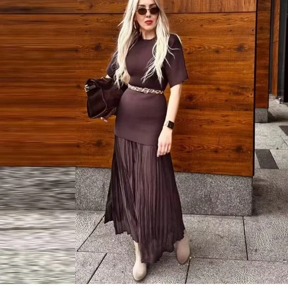 Zara Dark Brown Midi Dress - Picture 2 of 14